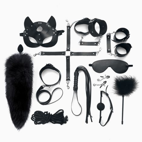 Набор BDSM Art of Sex – Maxi BDSM Set Leather, 13 предметов, черный, натуральная кожа
