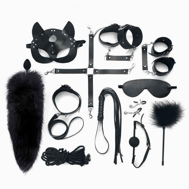 Набір Art of Sex - Maxi BDSM Set Leather, 13 предметів, натуральна шкіра, Чорний