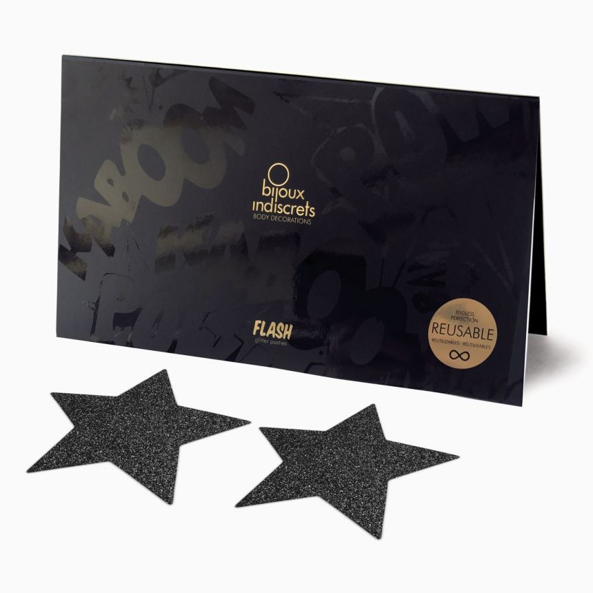 Пестіс - стикини Bijoux Indiscrets - Flash Star Black, наклейки на соски Пестіс - стикини Bijoux Indiscrets - Flash Star Black, наклейки на соски