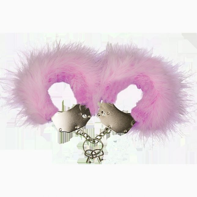 Наручники металеві Adrien Lastic Handcuffs Pink з рожевою пухнастою обробкою
