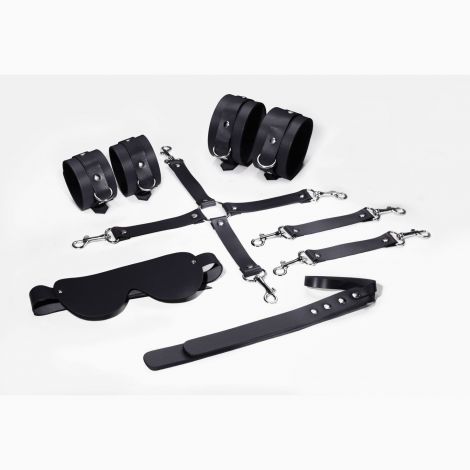 Набір Feral Feelings BDSM Kit 5 Black, наручники, поножі, хрестовина, маска, падл