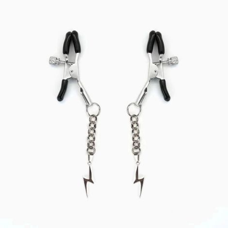 Затискачі для сосків Liebe Seele Lightning Nipple Clamps Silver, підвіска-блискавка