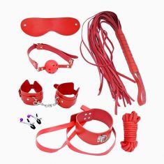 Набор MAI BDSM STARTER KIT Nº 75 Red: плеть, кляп, наручники, маска, ошейник, веревка, зажимы