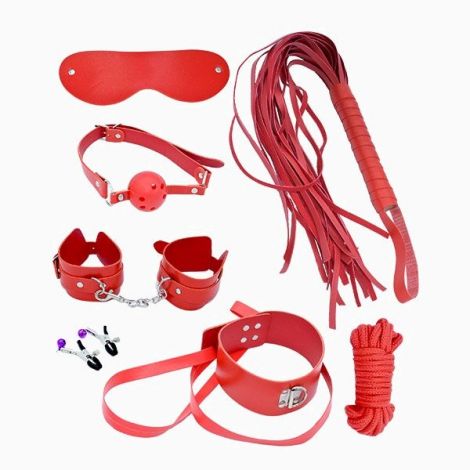 Набор MAI BDSM STARTER KIT Nº 75 Red: плеть, кляп, наручники, маска, ошейник, веревка, зажимы