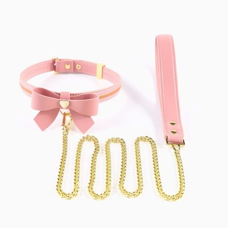 Ошейник с поводком LOCKINK SEVANDA Love Heart Butterfly Leather Collar Set, розовый, с бантом