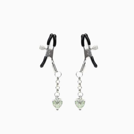 Затискачі для сосків із сердечком Liebe Seele Glow-in-dark Nipple Clamps Green, світяться в темряві