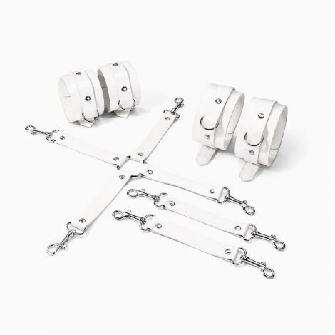 Набір для БДСМ Feral Feelings BDSM Kit 3 White, наручники, поножі, хрестовина