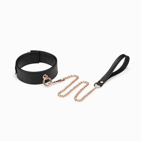 Нашийник з повідцем Liebe Seele Black Organosilicon Collar with Leash, екошкіра