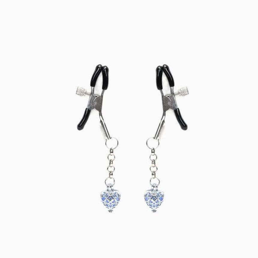 Затискачі для сосків із сердечком Liebe Seele Glow-in-dark Nipple Clamps Blue, світяться в темряві Затискачі для сосків із сердечком Liebe Seele Glow-in-dark Nipple Clamps Blue, світяться в темряві