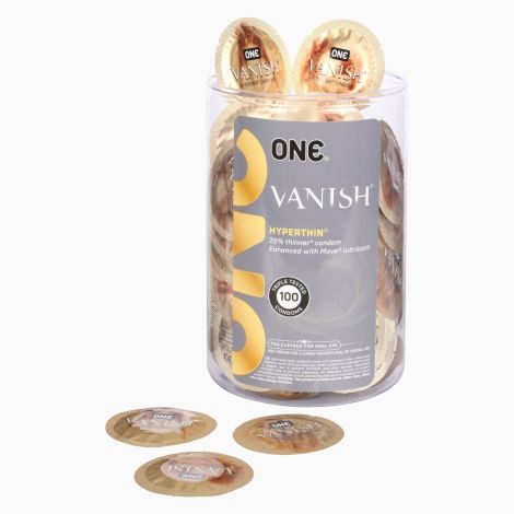 Набор презервативов ONE Vanish Hyperthin, 100 шт, ультратонкие, со смазкой, упаковка-тубус