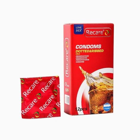 Презервативи Recare Cola Dotted&Ribbed Condoms 12 шт, з пухирцями та ребрами, аромат: Кола
