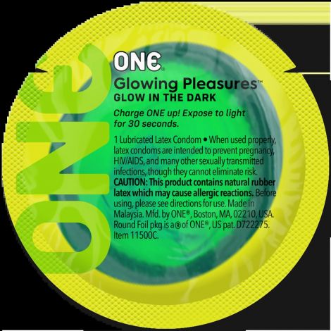 Презерватив ONE Glowing Pleasures, 1 шт, светится в темноте, со смазкой