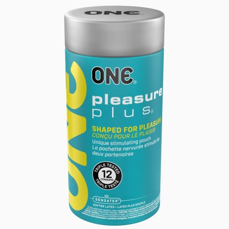 Презервативи ONE Pleasure Plus, 12 шт, з ребристою ділянкою на кінці, подарункове паковання-тубус