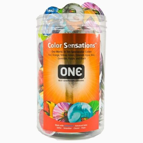 Набор презервативов ONE Color Sensations, 100 шт, цветные, 10 цветов, со смазкой, упаковка-тубус