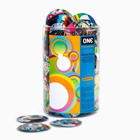 Набор презервативов ONE Classic Select Artist Collection, 100 шт, со смазкой, упаковка-тубус