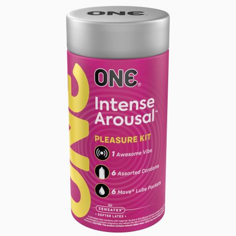 Подарунковий набір ONE Intense Arousal, у комплекті 6 презервативів, 6 саше з лубрикантом, віброкільце