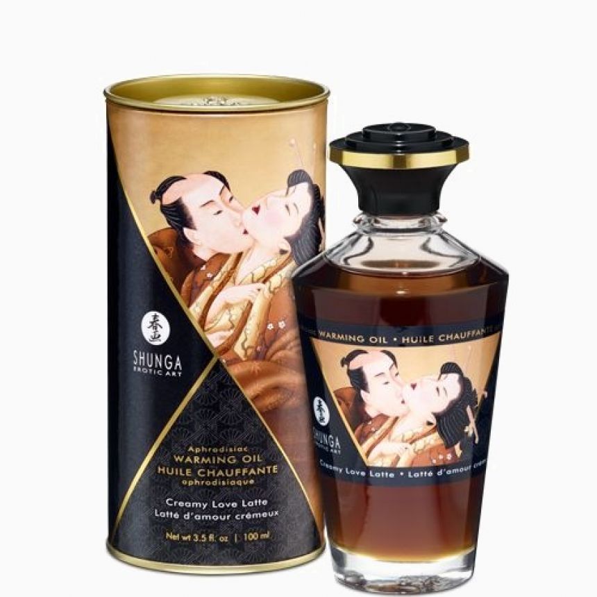 Розігрівальна олія Shunga Aphrodisiac Warming Oil – Creamy Love Latte (100 мл) без цукру, смачна Розігрівальна олія Shunga Aphrodisiac Warming Oil – Creamy Love Latte (100 мл) без цукру, смачна