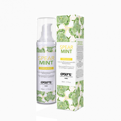 Масажна олія EXSENS Organic Spear Mint 50мл розігрівальна, без цукру, без парабенів, їстівна