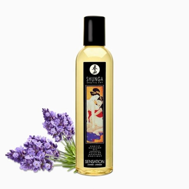 Массажное масло Shunga Sensation - Lavender (250 мл) натуральное увлажняющее