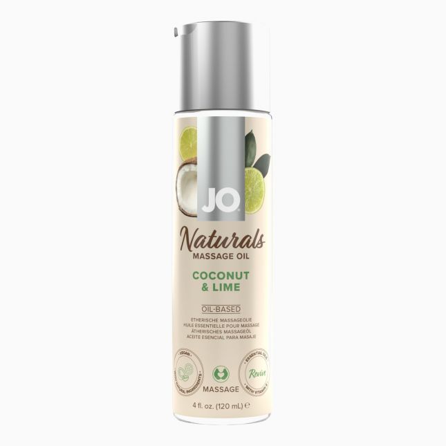 Масажна олія System JO – Naturals Massage Oil – Coconut & Lime з натуральними ефірними оліями (120 м