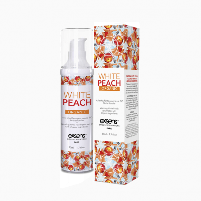 Масажна олія EXSENS Organic White Peach 50мл розігрівальна, без цукру, без парабенів, їстівна