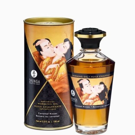 Разогревающее масло Shunga Aphrodisiac Warming Oil – Caramel Kisses (100 мл) без сахара, вкусное