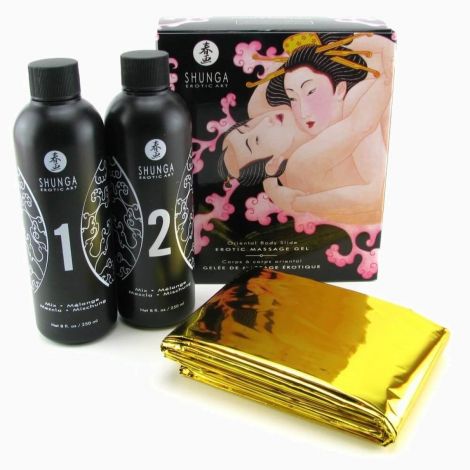 Гель для NURU-массажа Shunga Oriental Body-to-Body – Sparkling Strawberry Wine плюс простыня