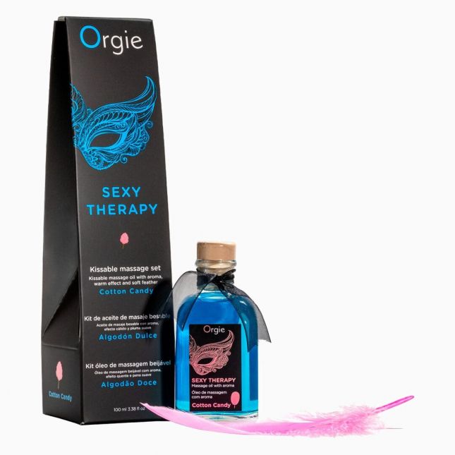 Набор для массажа Orgie – Sexy Therapy Cotton Candy (100 мл), съедобное разогревающее масло + перышко