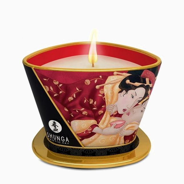 Масажна свічка Shunga Massage Candle – Sparkling Strawberry Wine (170 мл) з афродизіаками