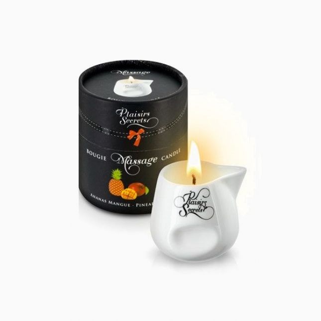 Масажна свічка Plaisirs Secrets Pineapple Mango (80 мл) подарункова упаковка, керамічний посуд
