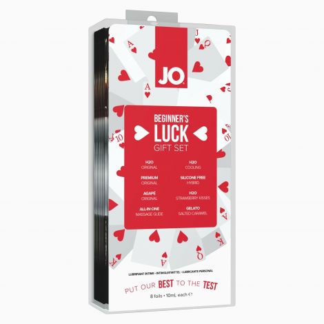 Набір із 8 видів змазок JO Beginner's Luck по 10 мл на водній, силіконовій та гібридній основі