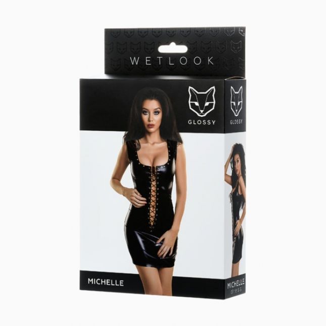 Сукня Glossy з матеріалу wetlook із заклепками, чорний