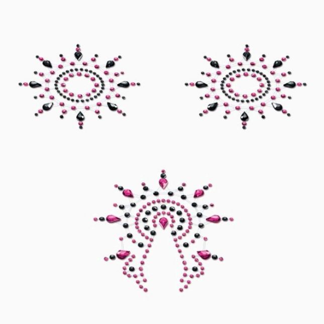 Пестіс з кристалів Petits Joujoux Gloria set of 3 - Black/Pink, прикраса на груди та вульву