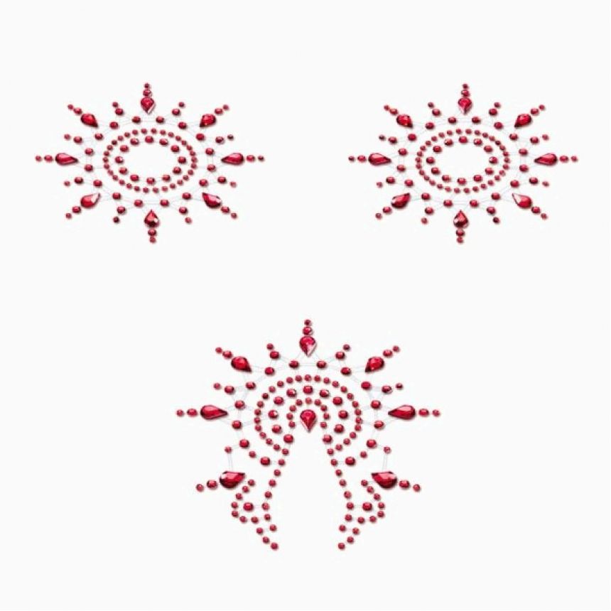 Пестіс з кристалів Petits Joujoux Gloria set of 3 - Red, прикраса на груди та вульву Пестіс з кристалів Petits Joujoux Gloria set of 3 - Red, прикраса на груди та вульву