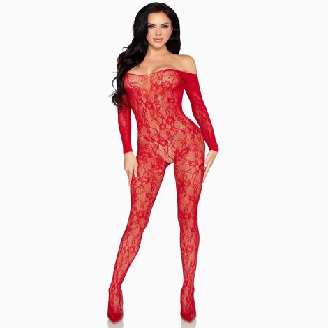 Бодістокінг Leg Avenue Crotchless Fishnet Bodystocking One Size Red