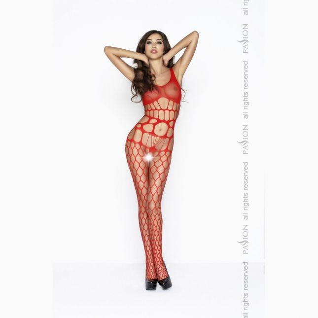 Бодистокинг Passion BS032 red, комбинезон, топ и крупная сетка