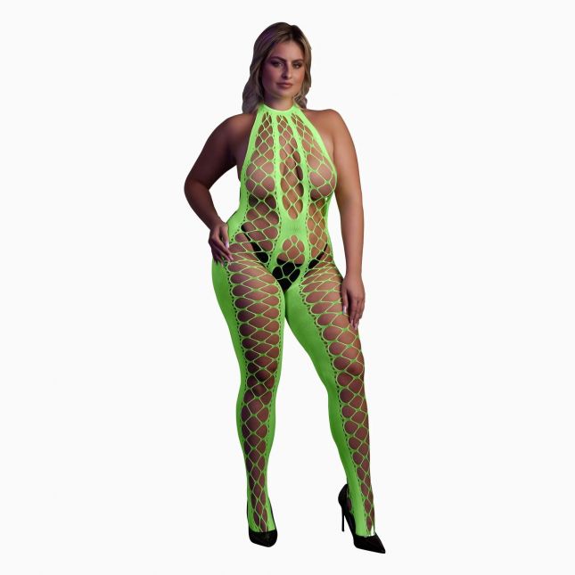 Бодістокінг - Ouch! Bodystocking With Halterneck Green, XL/4XL