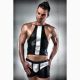 Комплект белья Passion 018 SET L/XL, черные шортики и топик с белыми элементами