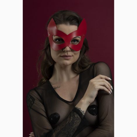 Маска кішечки Feral Feelings - Kitten Mask, натуральна шкіра, червона