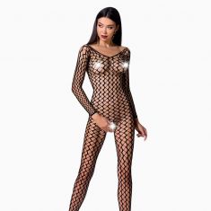 Бодистокинг Passion BS068 black, комбинезон, крупная сетка, длинный рукав