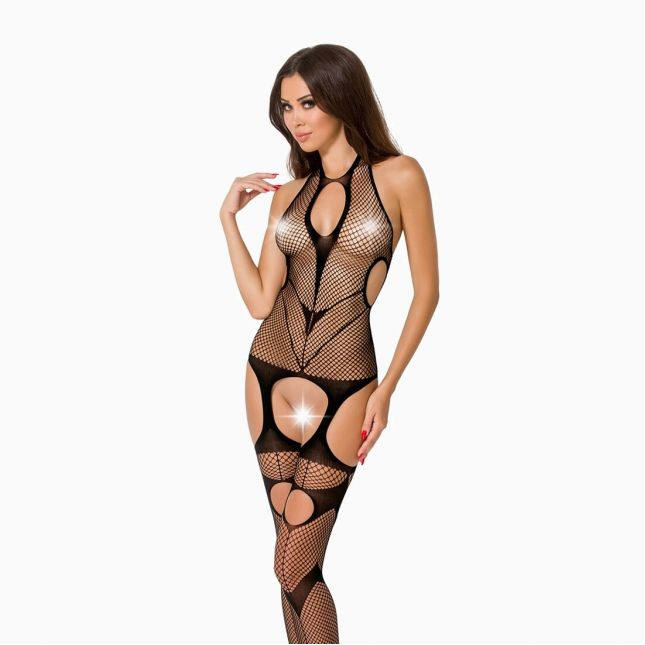 Бодистокинг Passion BS053 black, комбинезон, имитация чулок и пояса
