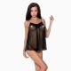 Сорочка прозрачная беби-долл Passion MELANIA CHEMISE L/XL, black, трусики, на тонких бретелях
