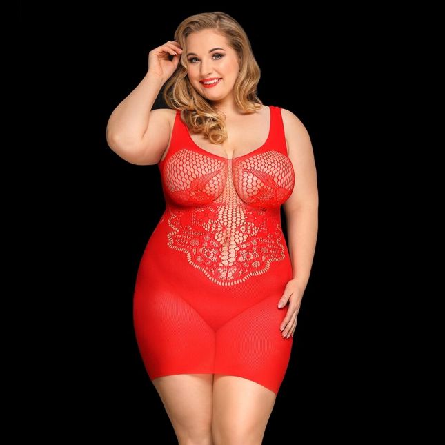 Сексуальное сетчатое платье JSY «Страстная Эвелин» Plus Size, Red, кружево, открытая спинка