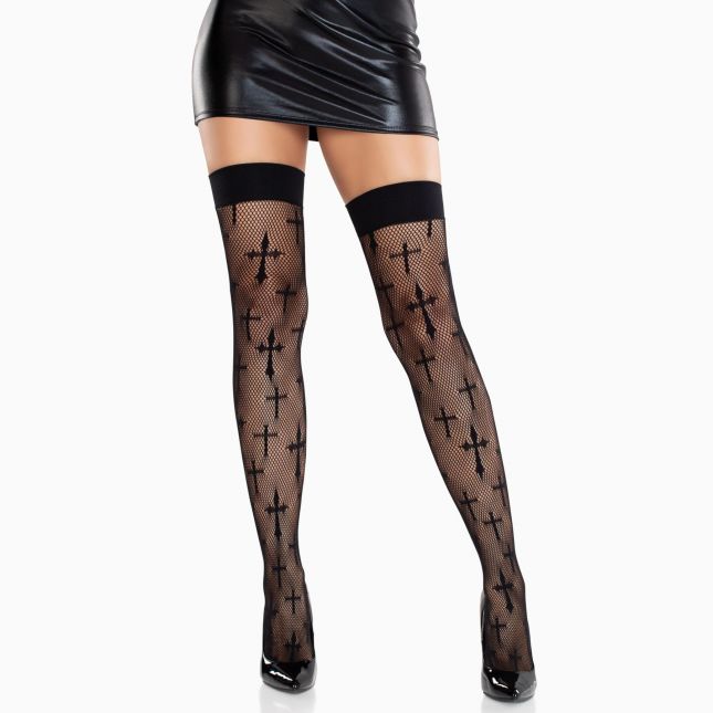 Панчохи Leg Avenue Worship Me Cross Net Thigh Highs One Size Панчохи Leg Avenue Worship Me Cross Net Thigh Highs One Size