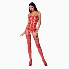 Бодістокінг Passion BS067 red, комбінезон, імітація панчох і топа на бретелях