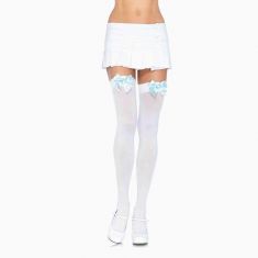 Leg Avenue Nylon Thigh Highs With Bow - чулки с бантиком (белый с голубым)
