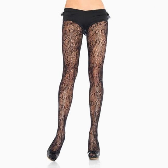 Leg Avenue LEG9608 - ажурные колготки с фантазийным узором, OS, (черные)