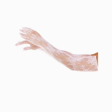 Рукавички Leg Avenue Lace Opera Length Gloves, One Size, білі, вище ліктя, сітка з квітковим візерунком