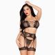 Комплект Leg Avenue Bra Top,G-String and Harness One Size Black