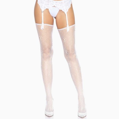 Панчохи Leg Avenue Daisy Dot Fishnet Stockings One Size White